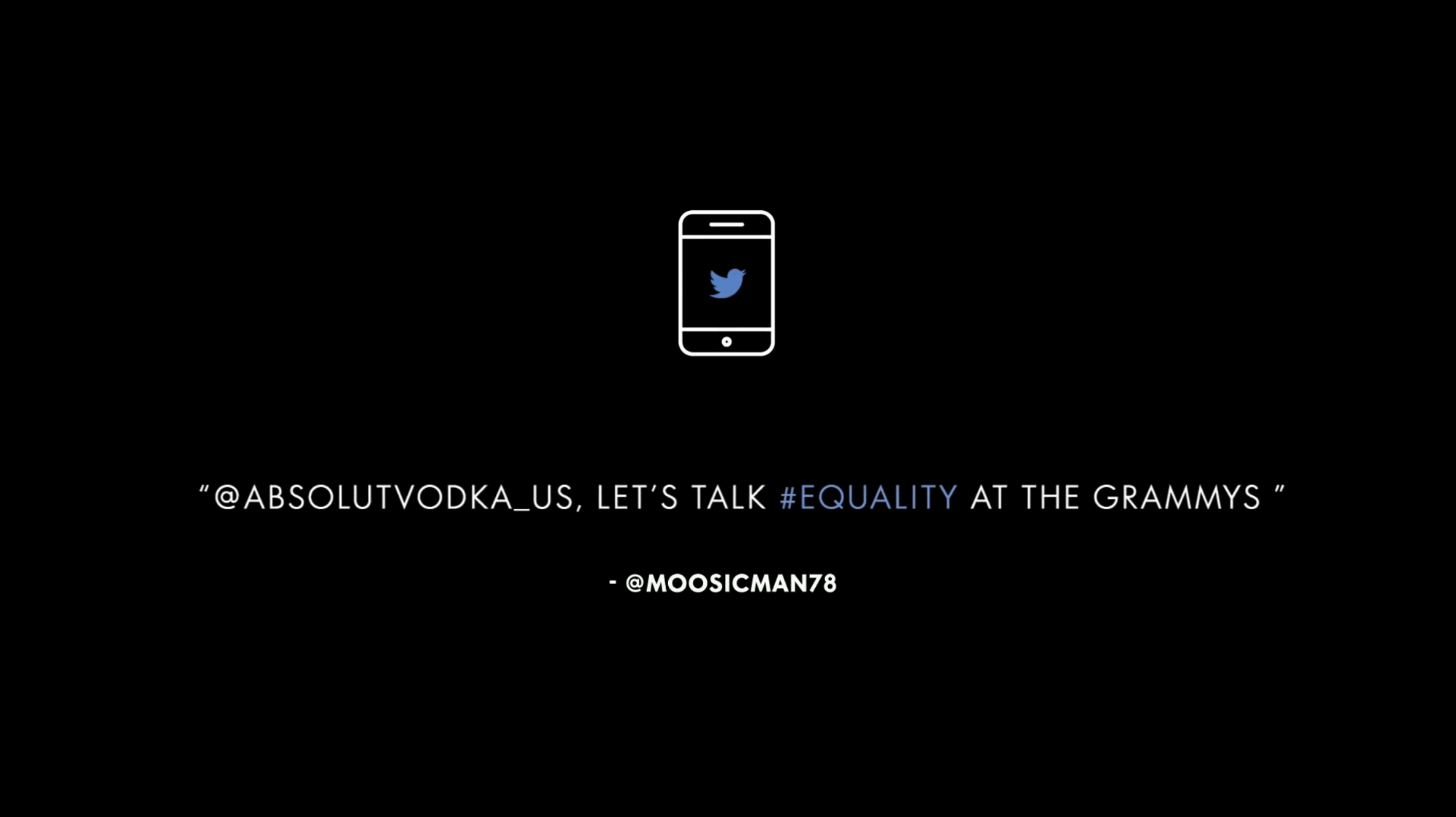 #RefreshTheTalk — @AbsolutVodka_US, let's talk #Equality at the GRAMMYs — social conversation graphic