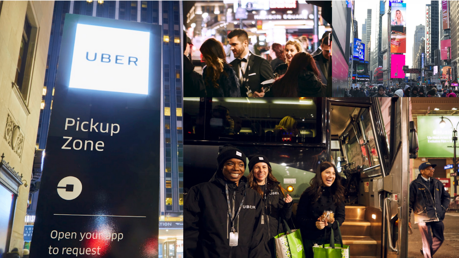 Uber x GRAMMY experiential activation — Uber Pickup Zone signage, fan and field-team moments at Madison Square Garden, and Times Square activation.